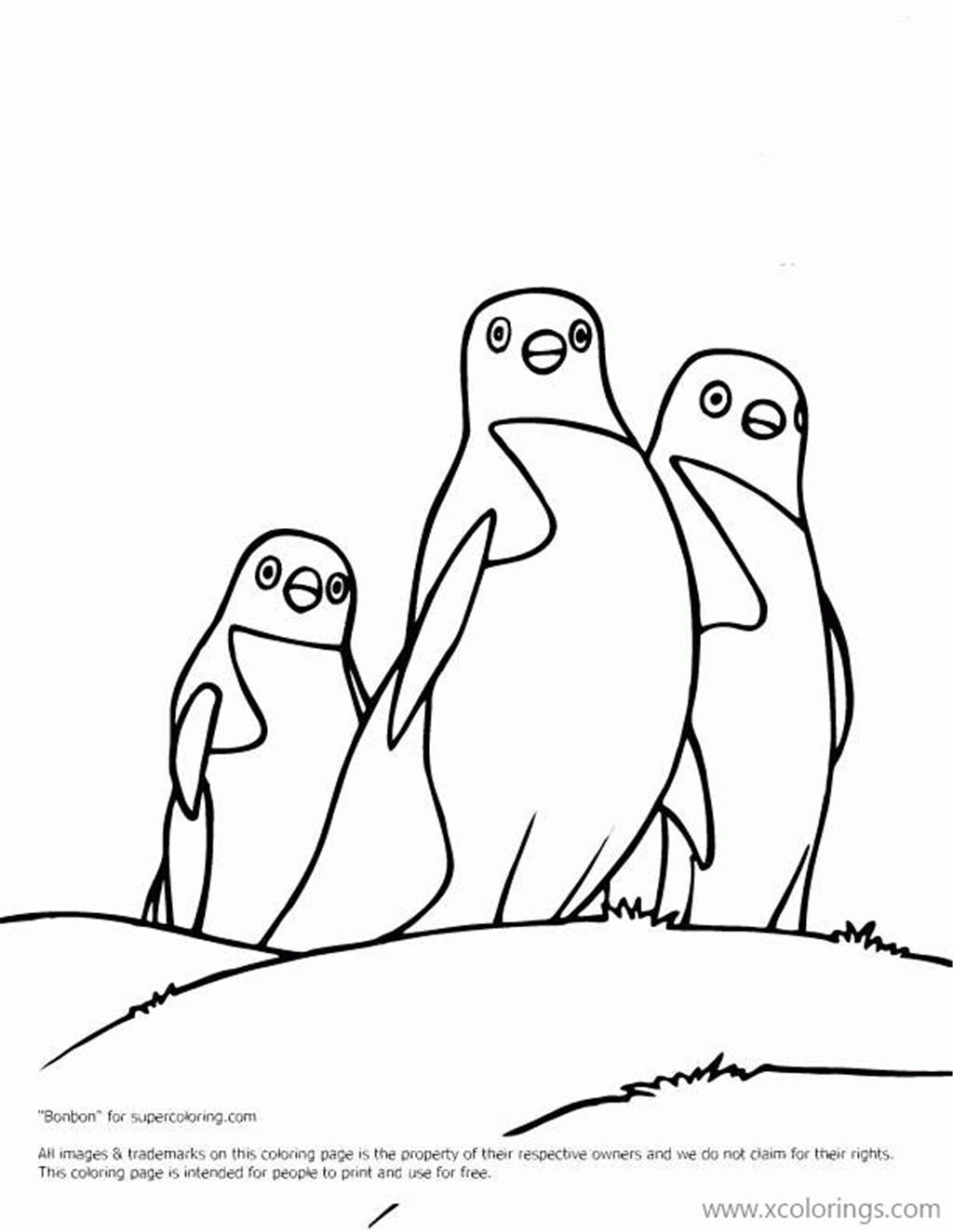 Free Three Penguins Coloring Page printable