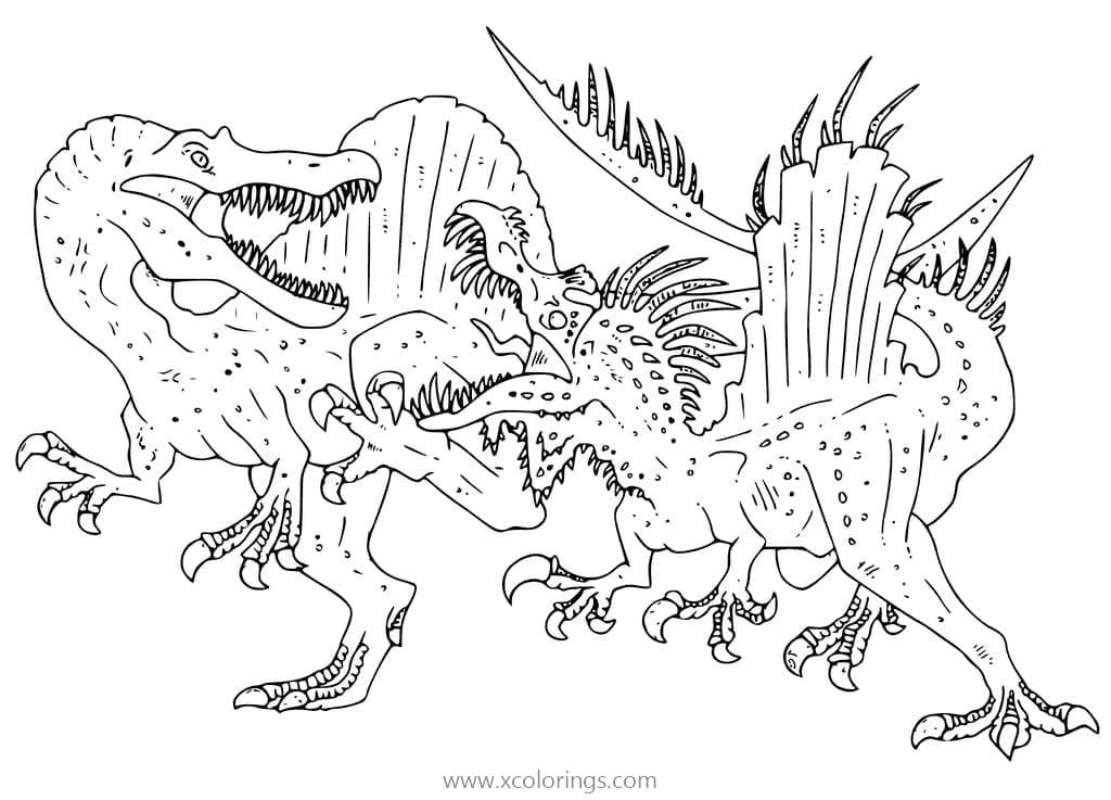 Free Two Spinosauruses Fighting Coloring Page printable
