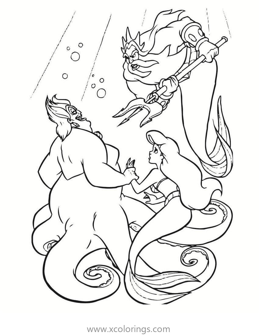Free Ursula Coloring Pages with King Triton and Ariel printable