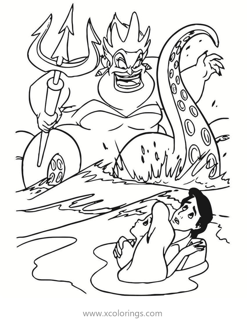 Free Ursula Coloring Pages with Princess Ariel And Prince Eric printable