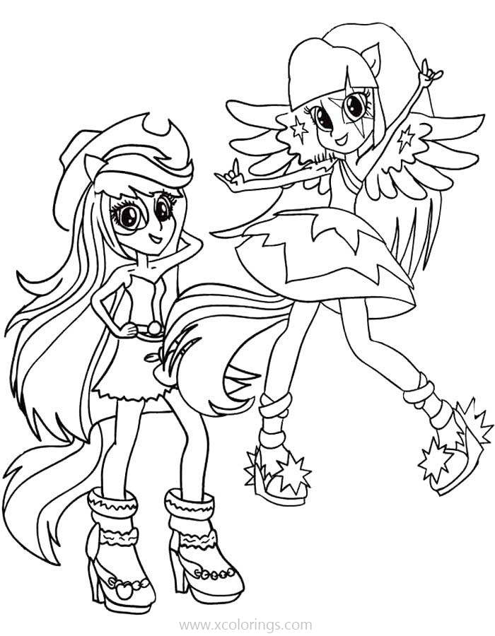 Free Applejack and Twilight Sparkle from Equestria Girls Coloring Pages printable