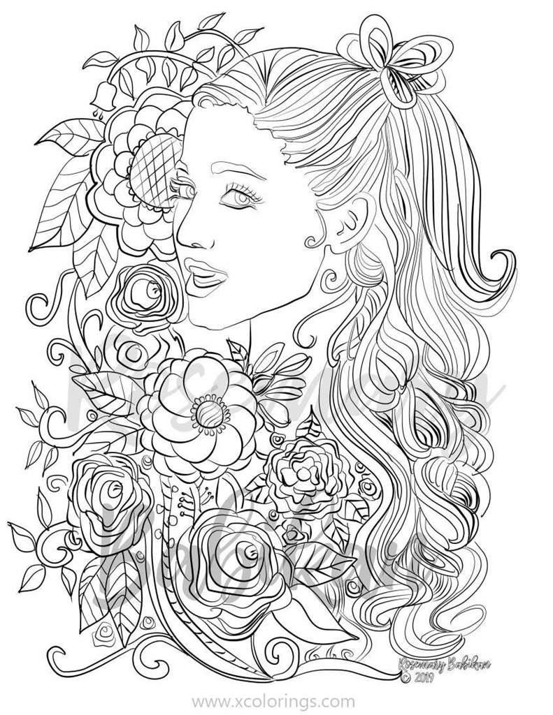 Free Ariana Grande Coloring Pages with Flowers printable