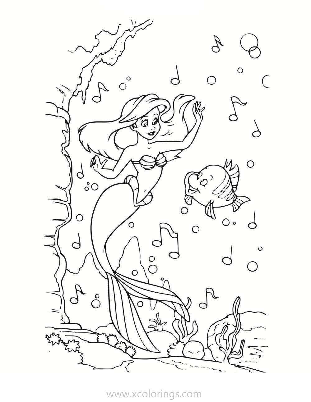 Free Ariel And Flounder Singing Coloring Pages printable