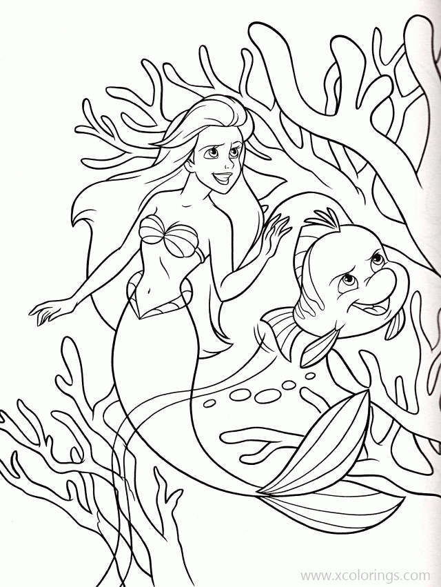 Free Ariel And Flounder with Reef Coloring Pages printable