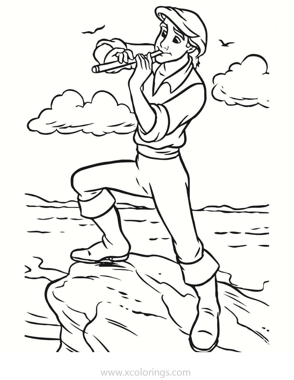 Free Ariel Coloring Pages Prince Eric Playing A Flute printable