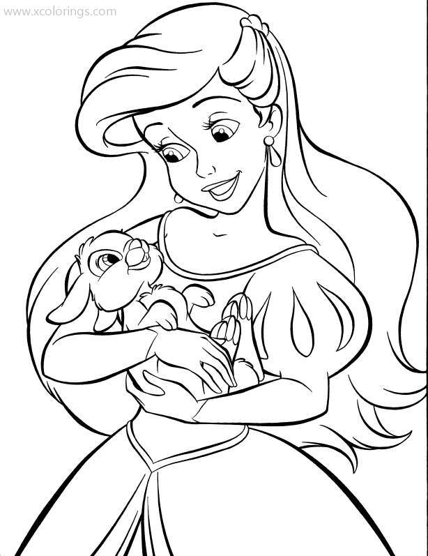Free Ariel and A Bunny Coloring Pages printable