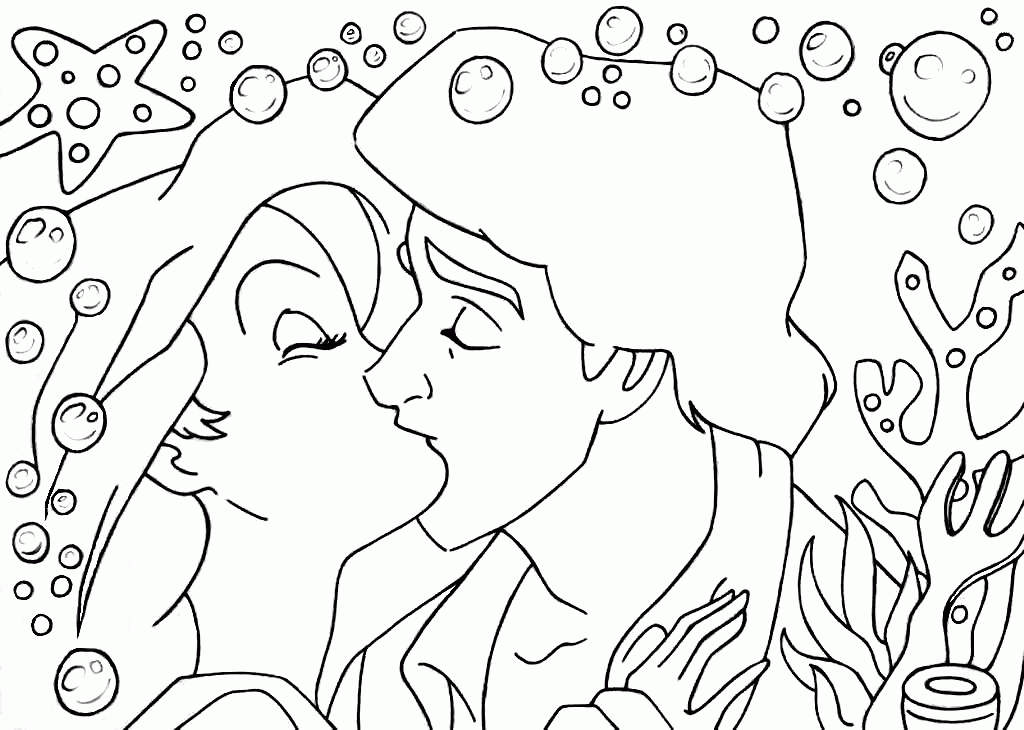 Free Ariel is Kissing Prince Eric Coloring Pages printable
