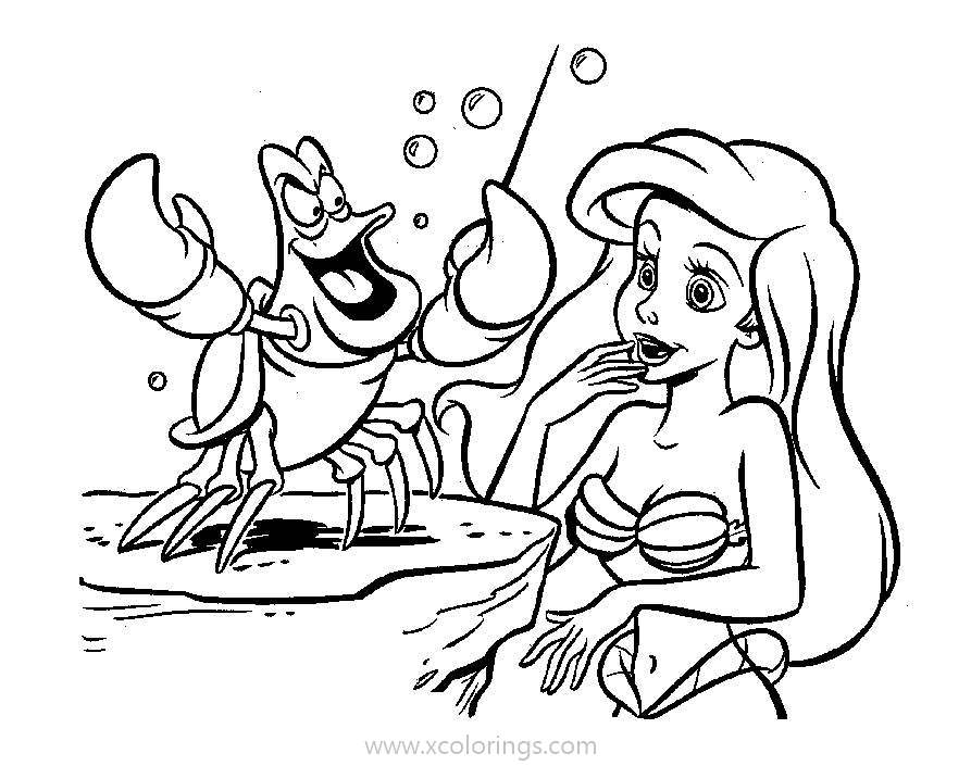Free Ariel is Talking with Sebastian Coloring Pages printable