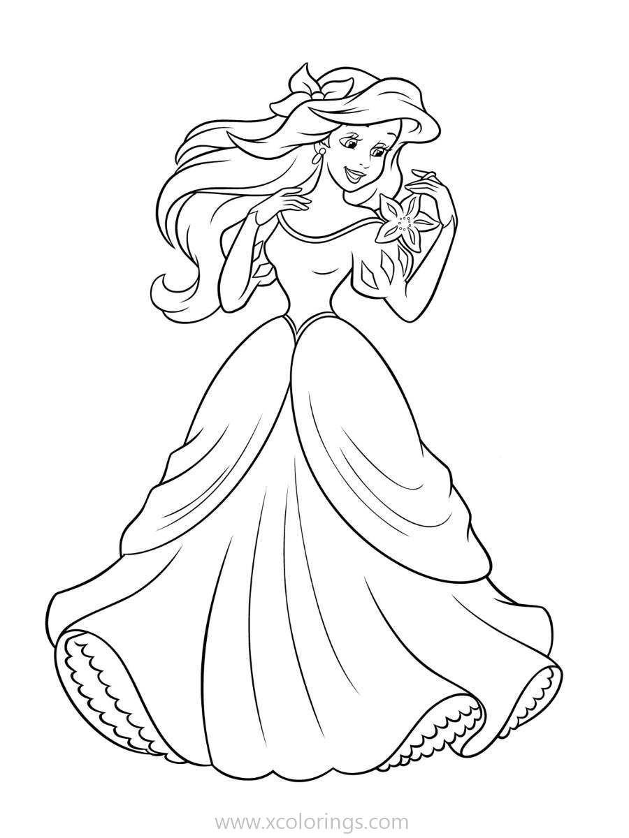 Free Ariel with A Starfish Coloring Pages printable