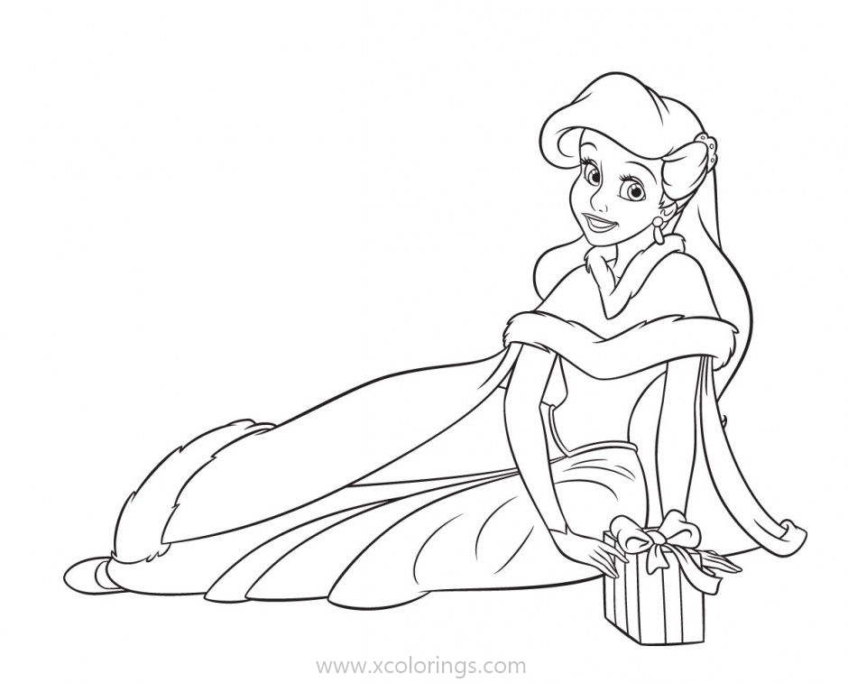 Free Ariel with Gift Coloring Pages printable