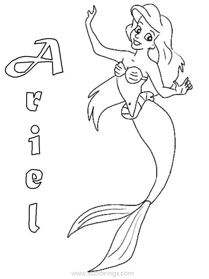 Free Ariel with Here Name Coloring Pages printable