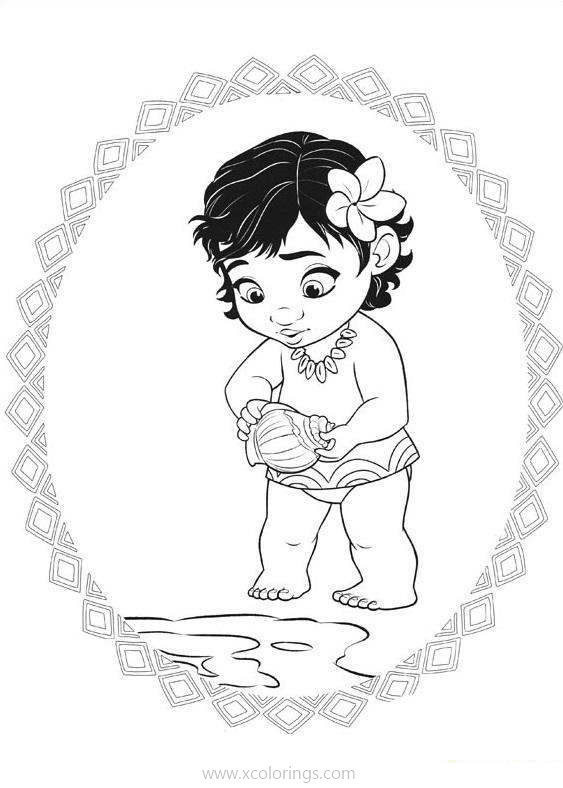 Free Baby Moana Found A Seashell Coloring Pages printable