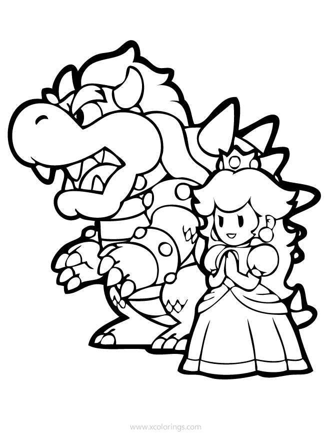 Free Bowser and Peach Coloring Pages printable