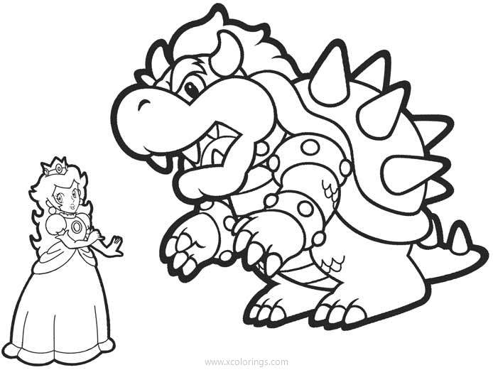 Free Bowser and Princess Peach Coloring Pages printable