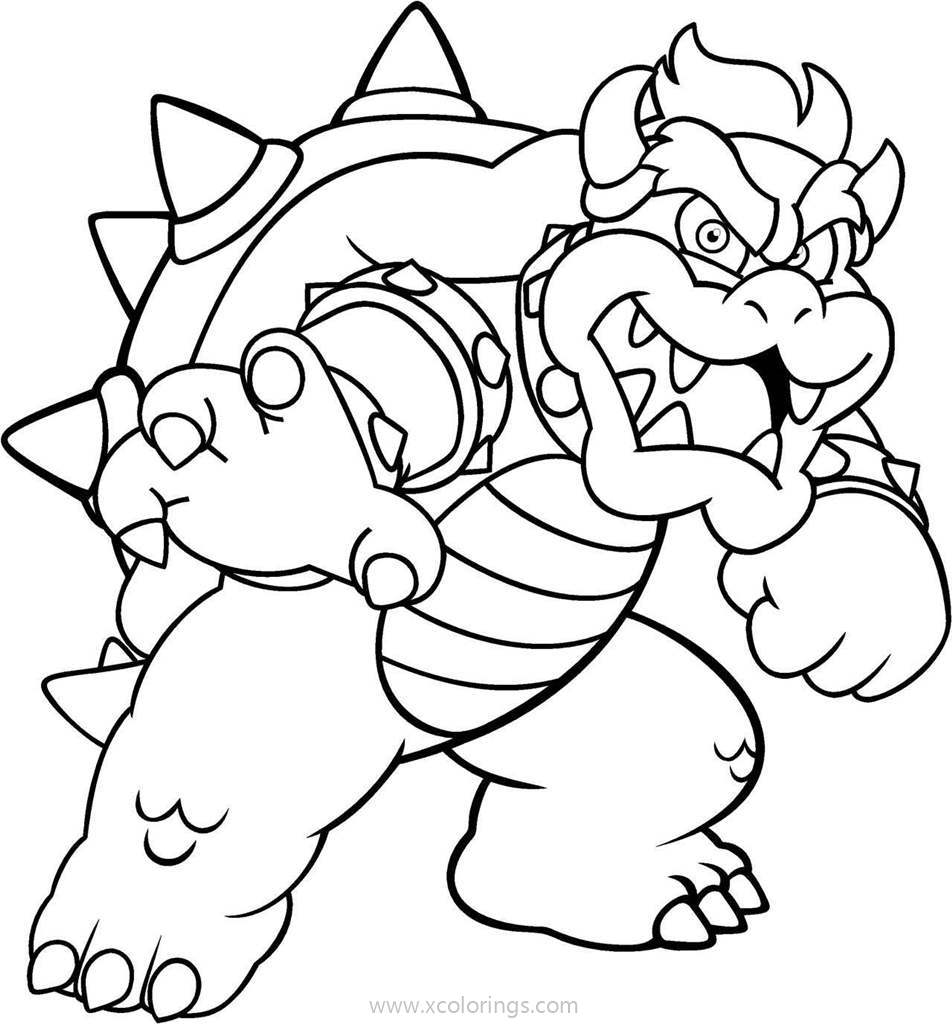 Free Bowser with Shell and Horns Coloring Pages printable