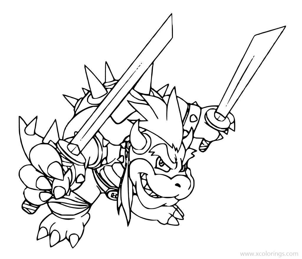 Free Bowser with Swords Coloring Pages printable