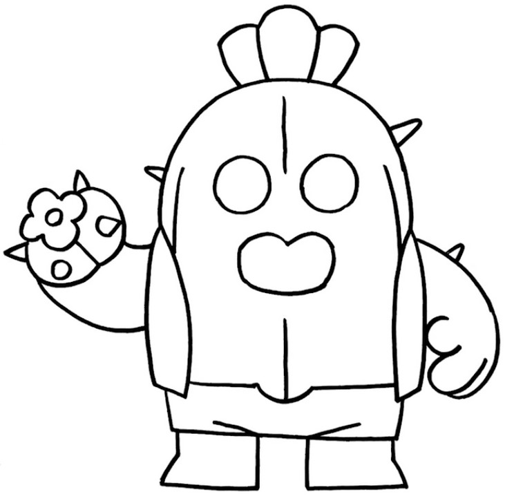 Free Brawl Stars Coloring Pages Cactus with Flower printable