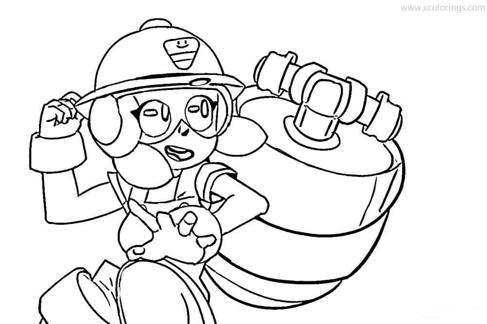Free Brawl Stars Coloring Pages Jackie with Jackhammer printable
