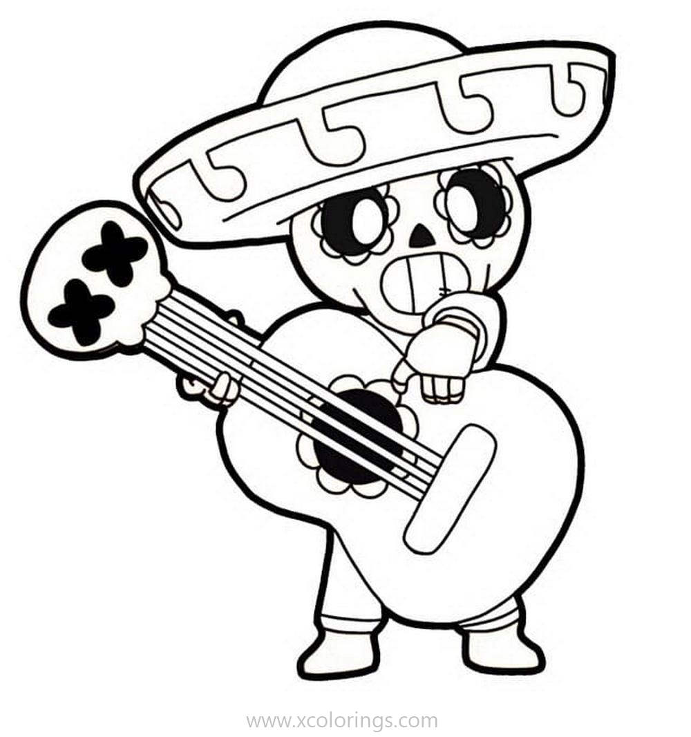 Free Brawl Stars Coloring Pages Poco with Guitar printable