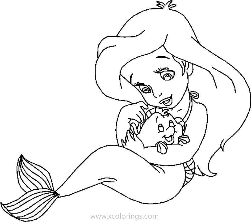 Free Chibi Ariel and Baby Flounder Coloring Pages printable