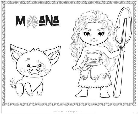 Free Cute Moana And Pig Coloring Page printable