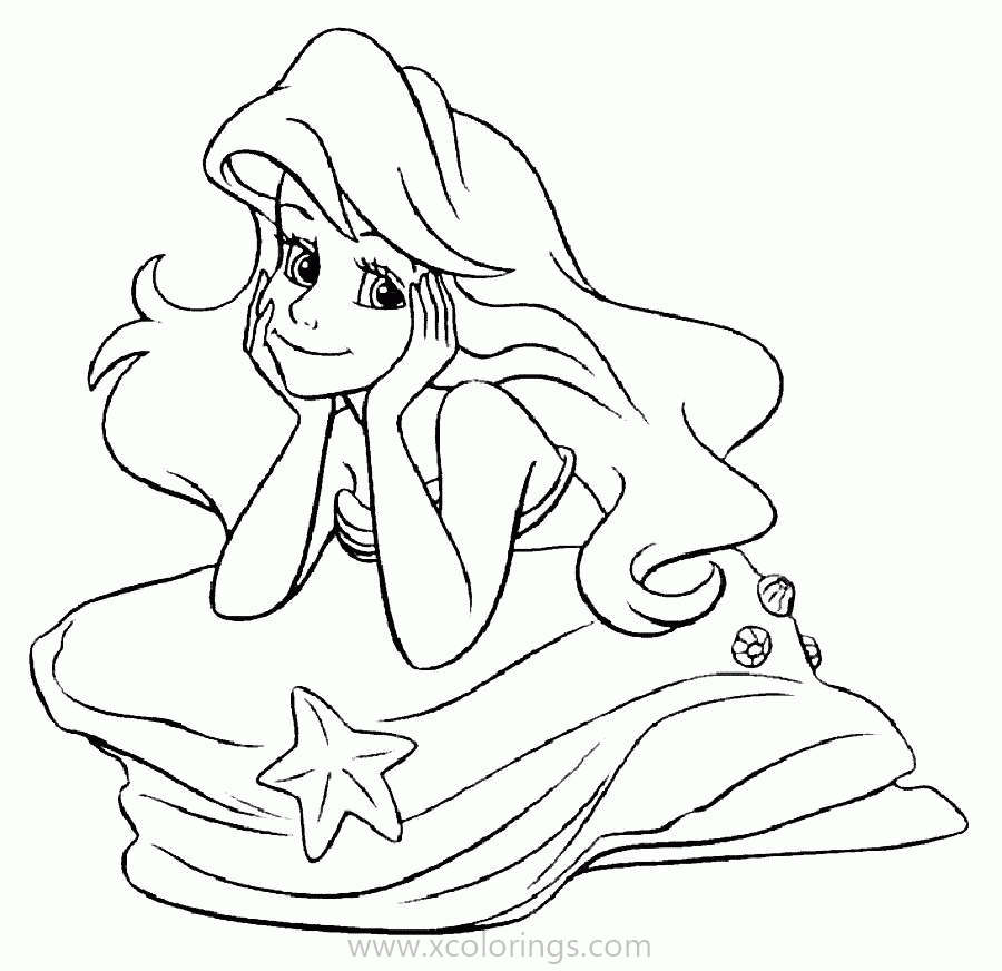 Free Disney Princess Ariel is Thinking Coloring Pages printable