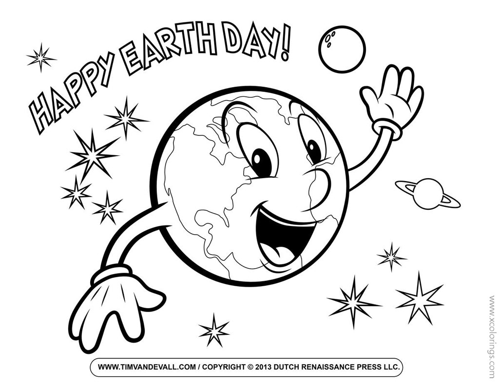 Free Earth Day Coloring Pages Earth with Stars and Planets printable