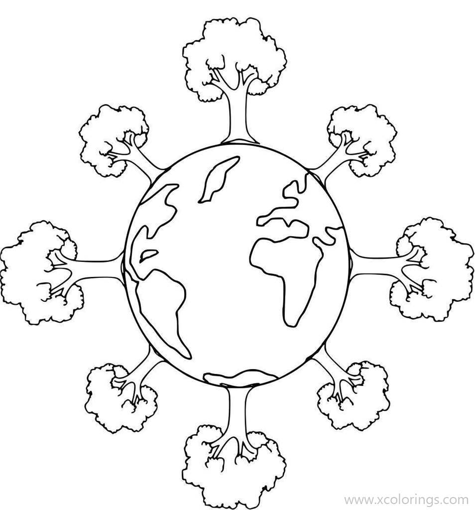 Free Earth with Trees Coloring Pages printable