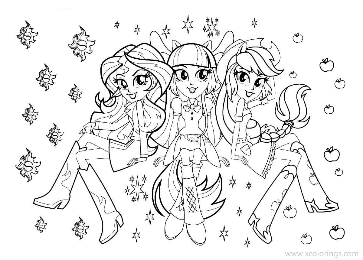 Equestria Girls Applejack Fluttershy and Twilight Sparkle coloring page