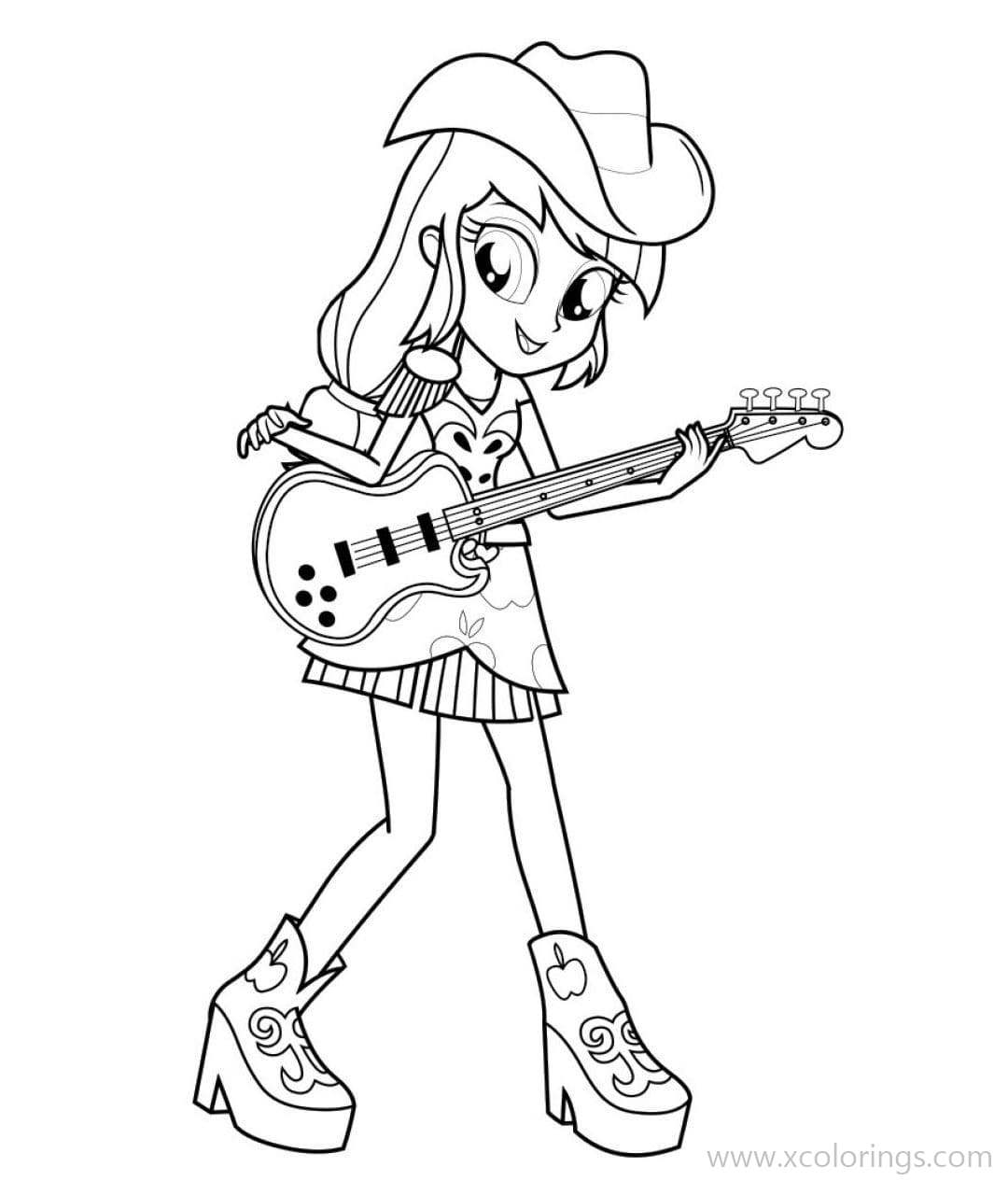 Free Equestria Girls Coloring Pages Applejack Play Guitar printable