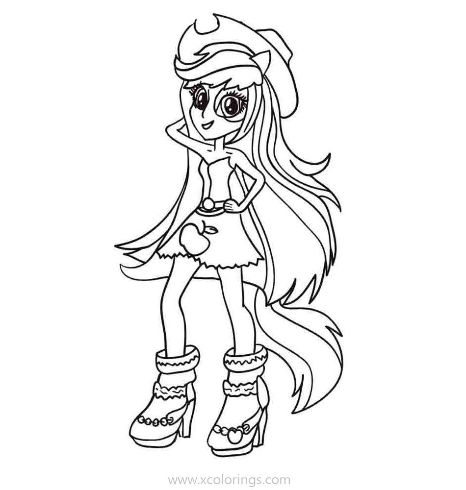 Free Equestria Girls Coloring Pages Applejack is Happy printable