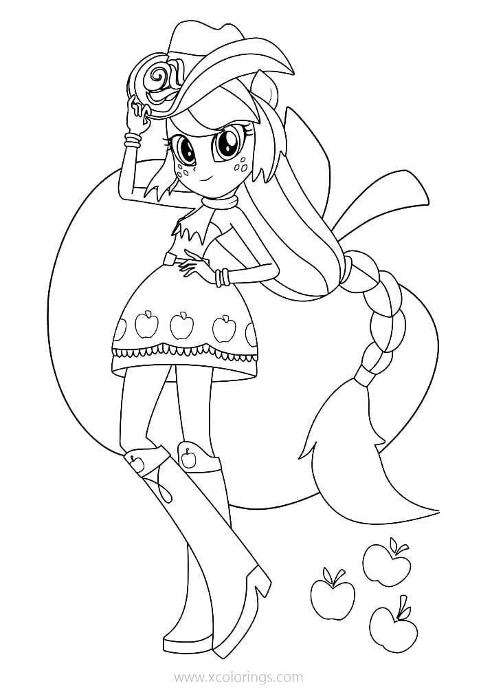 Free Equestria Girls Coloring Pages Applejack with Apples printable