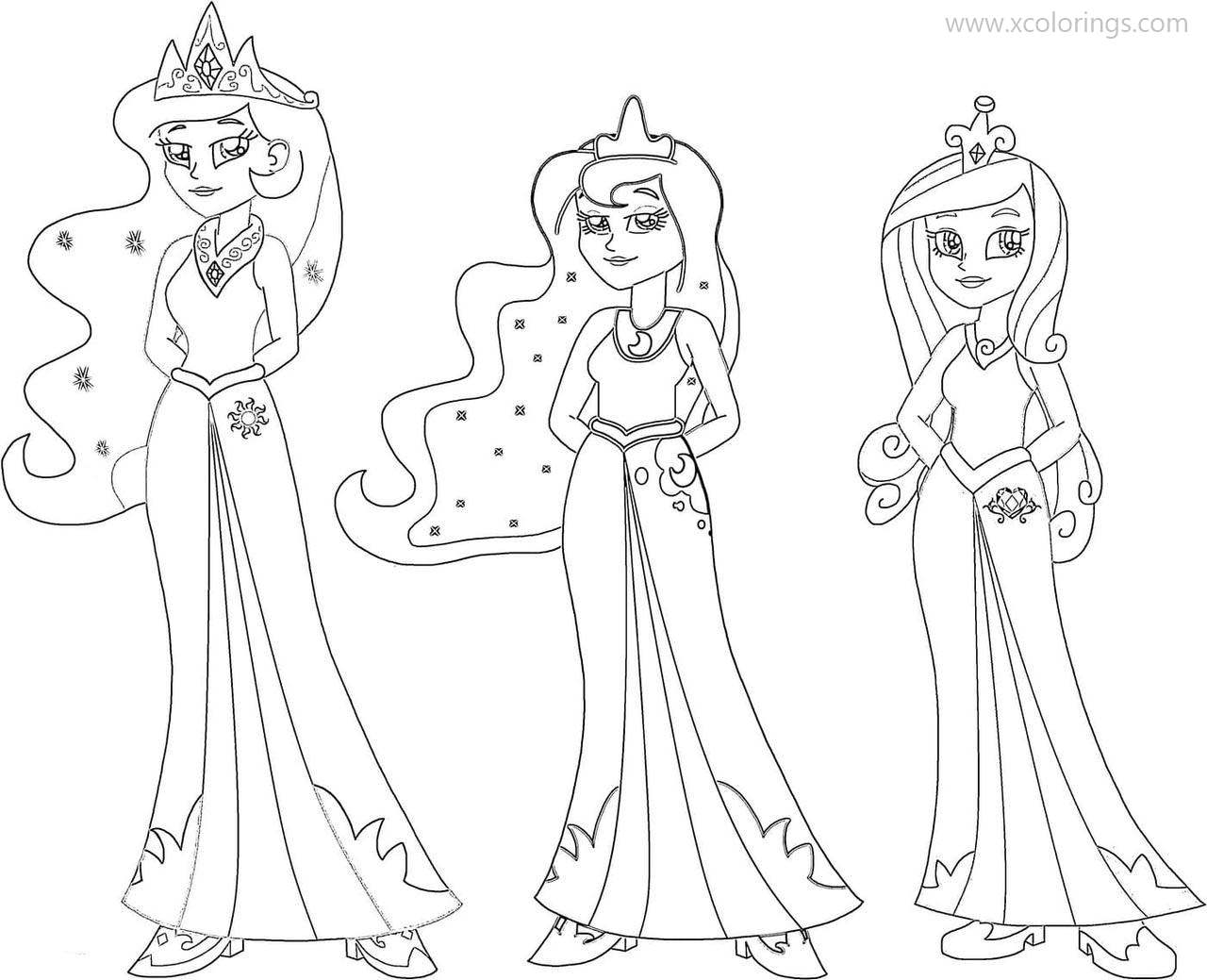 Free Equestria Girls Coloring Pages Celestia Twilight and Cadence printable