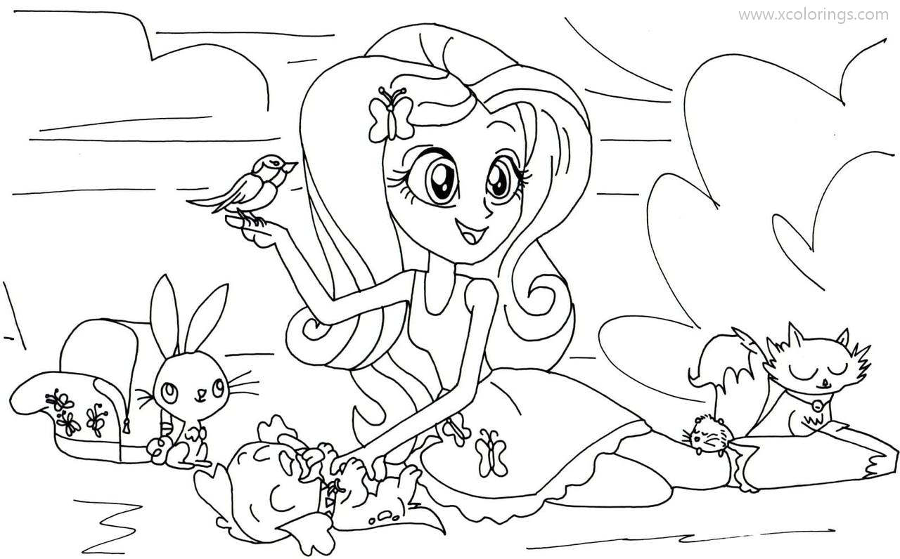 Free Equestria Girls Coloring Pages Fluttershy Loves Animals printable
