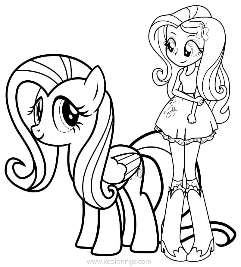 Free Equestria Girls Coloring Pages Fluttershy and Pony printable