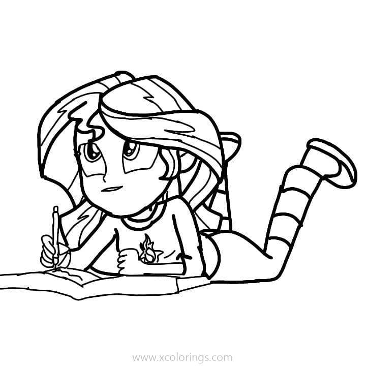 Free Equestria Girls Coloring Pages Sunset Shimmer is Writing printable