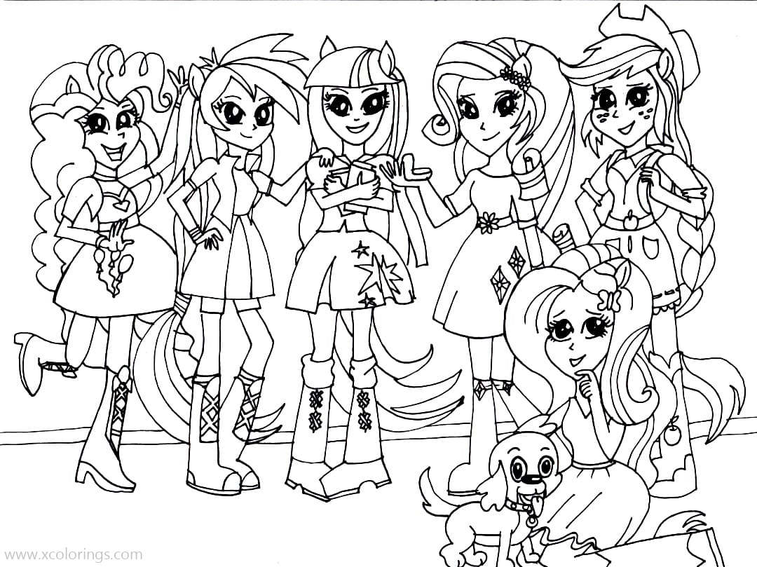 Free Equestria Girls and Dog Coloring Pages printable
