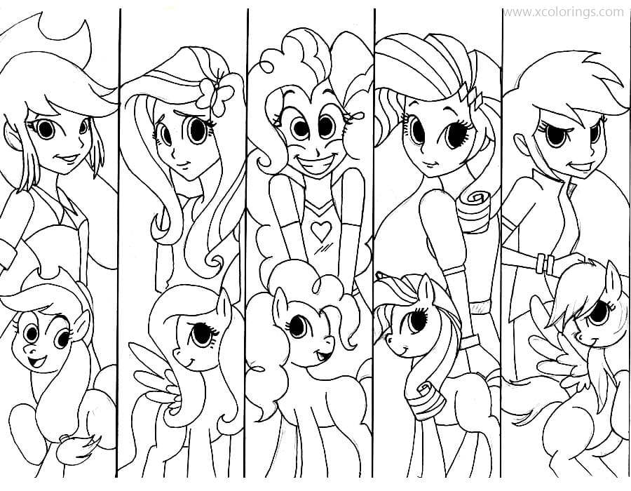 Free Equestria Girls and Ponies Coloring Pages printable