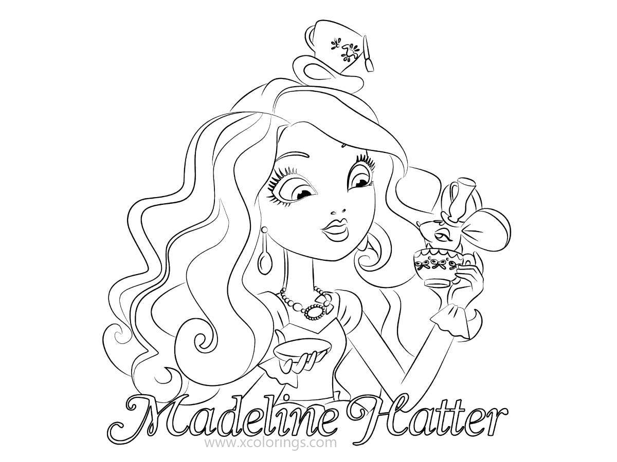 Free Ever After High Coloring Pages Madeline Hatter Drinking Tea printable