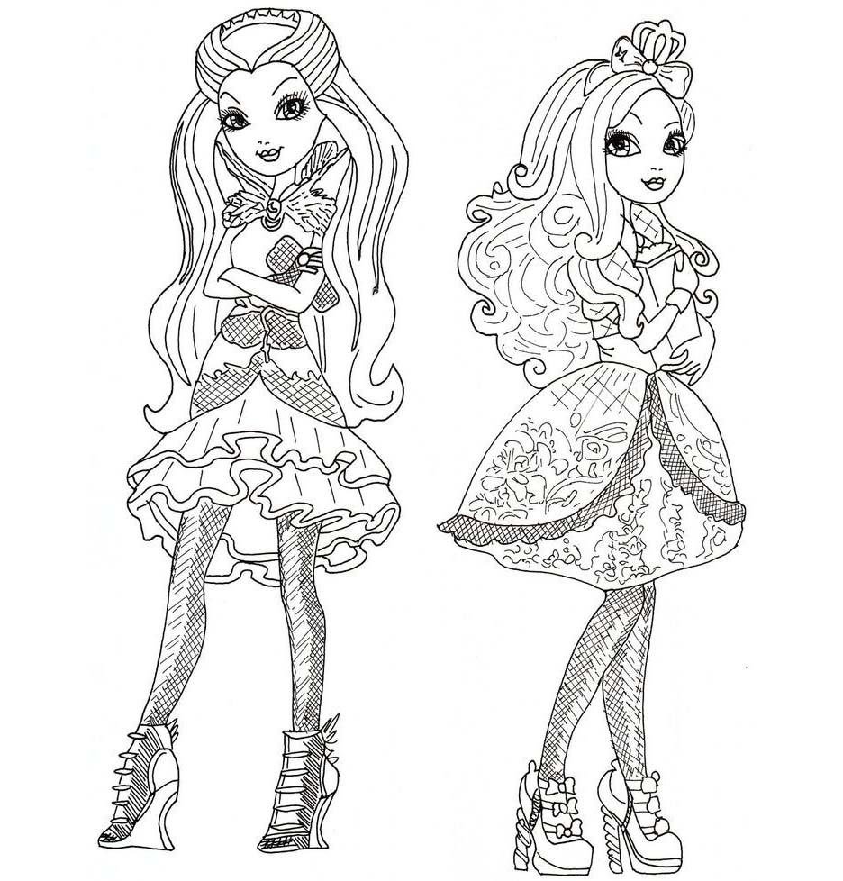 Free Ever After High Coloring Pages Raven and Apple White printable