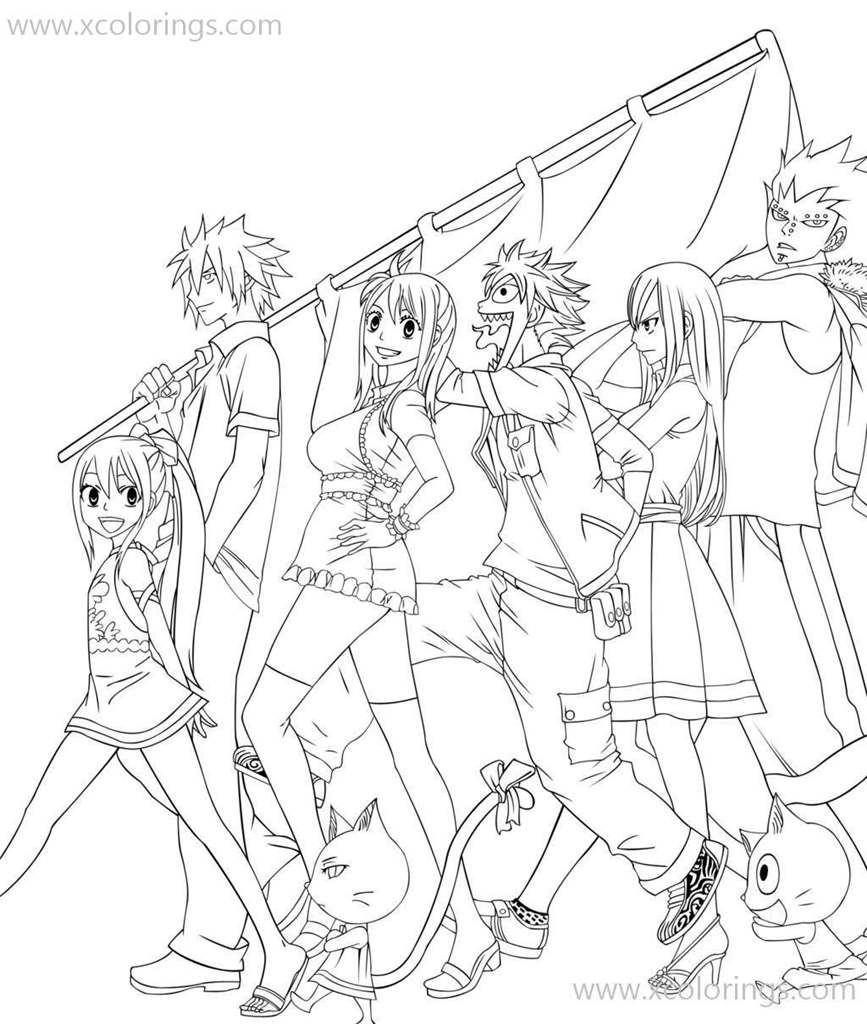 Free Fairy Tail Coloring Pages Characters with Flag printable