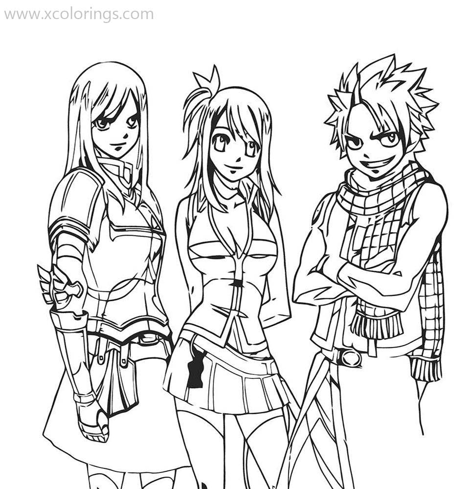 Free Fairy Tail Coloring Pages Natsu Lucy and Erza printable