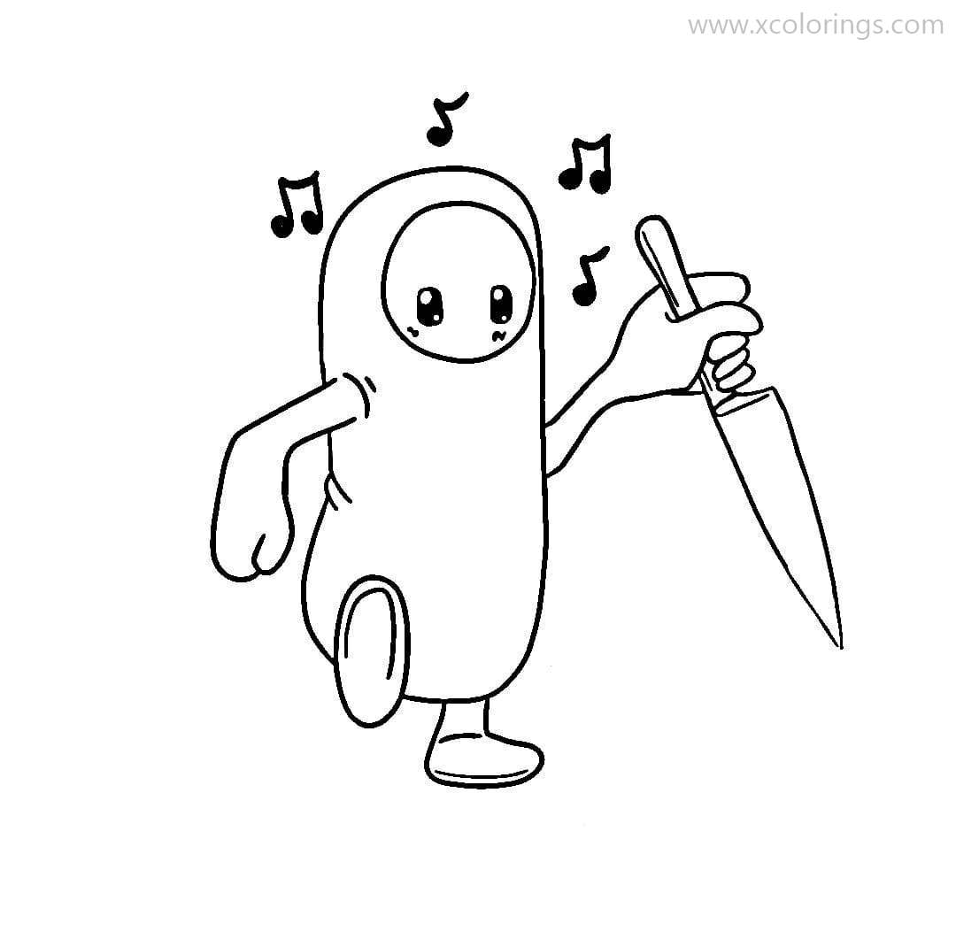 Free Fall Guys Coloring Pages with Knife printable