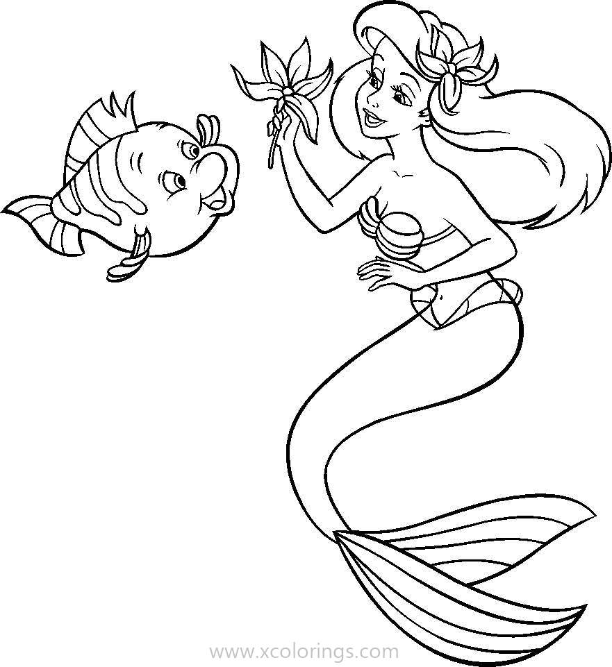 Free Flounder Bringing Flower to Ariel Coloring Pages printable