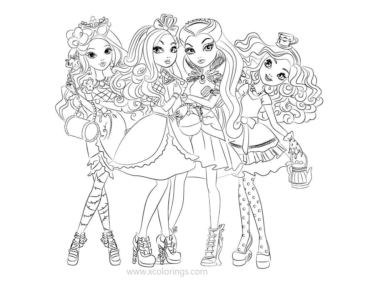 Free Four Girls from Ever After High Coloring Pages printable