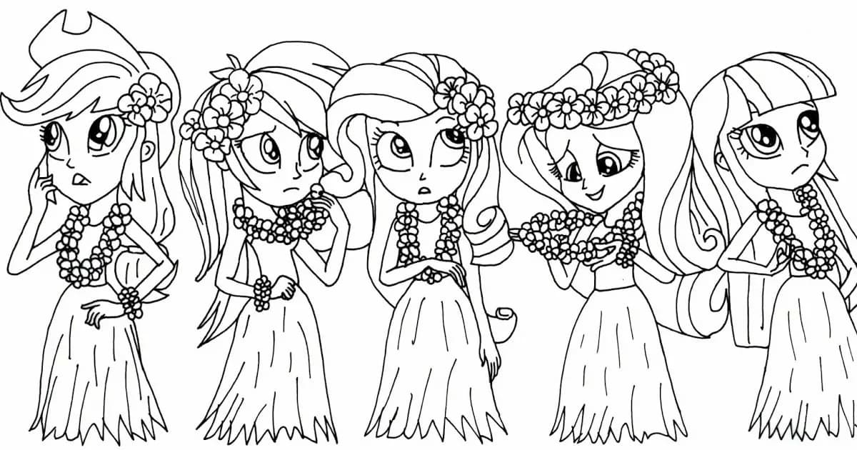 Free Hawaiian Style Equestria Girls Coloring Pages printable