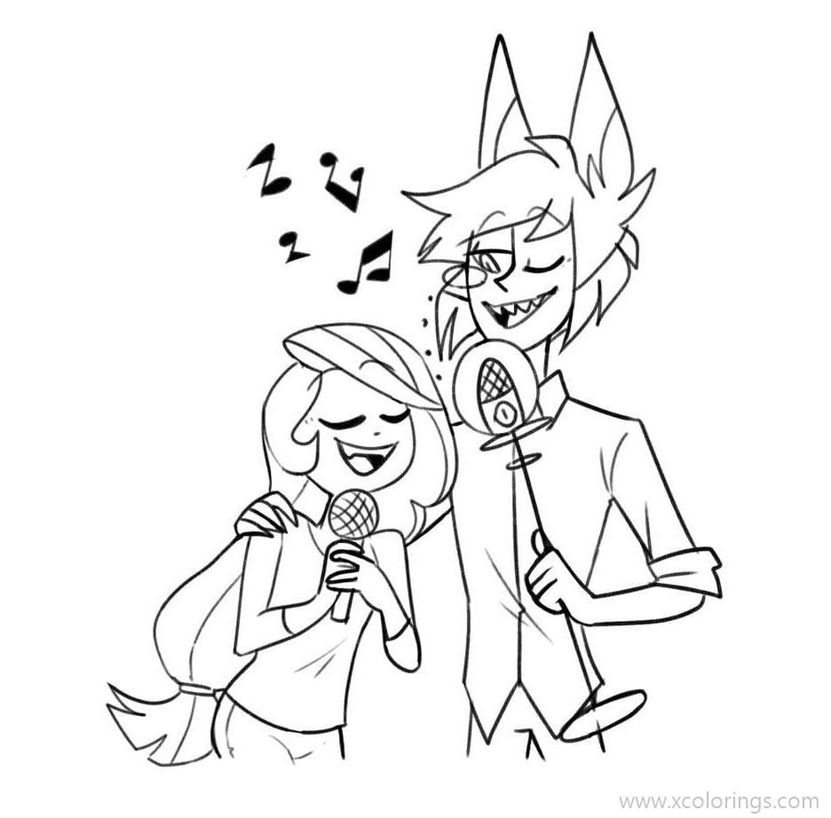 Free Hazbin Hotel Coloring Paegs Alastor Singing with A Girl printable