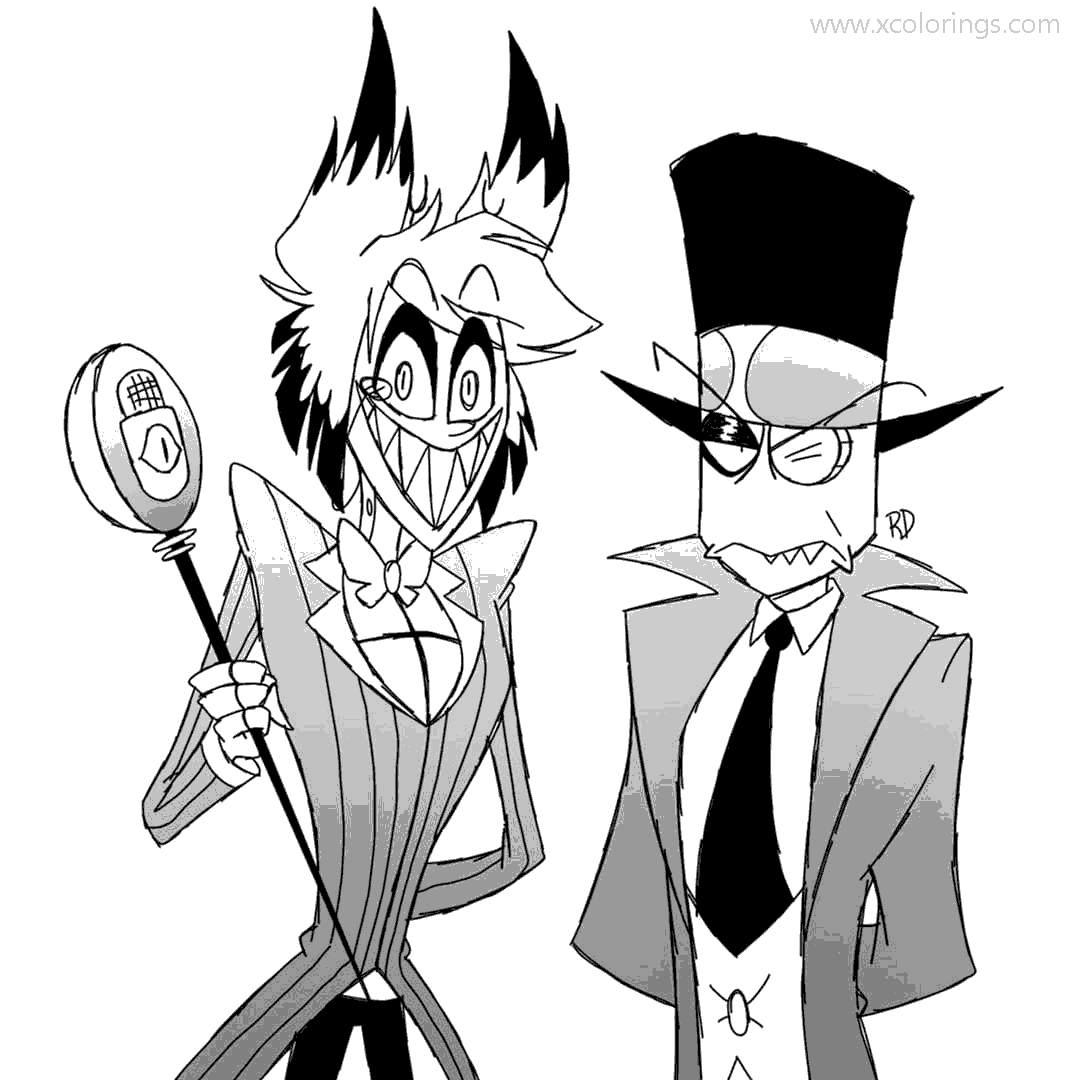 Free Hazbin Hotel Coloring Paegs Alastor with His Partner printable