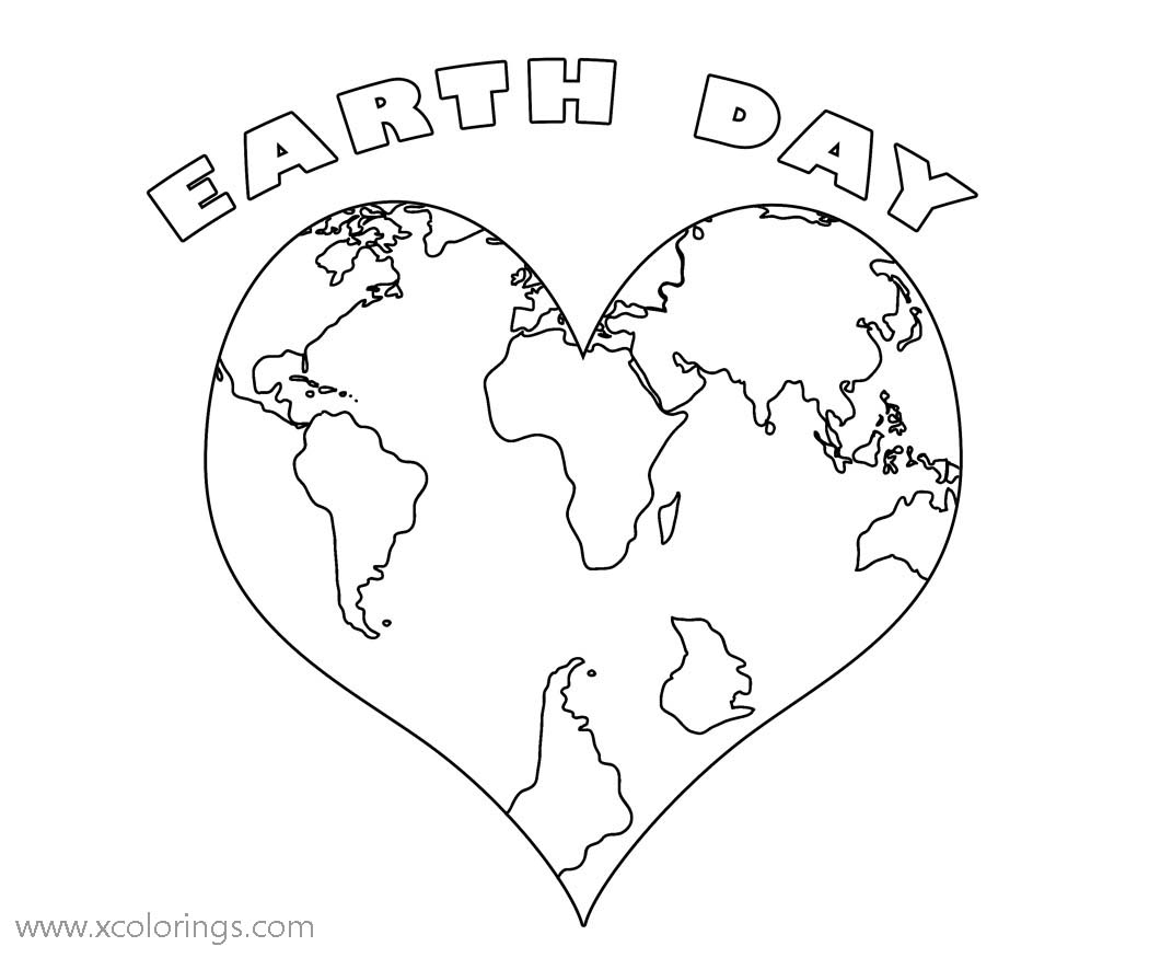 Free Heart Shape Earth Day Coloring Pages printable