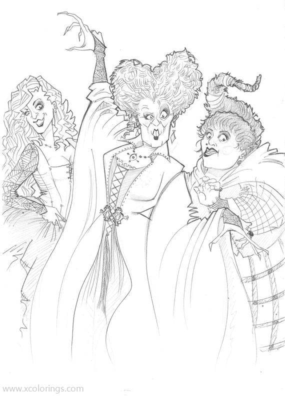 Free Hocus Pocus Coloring Pages Sanderson Sisters Sketch printable